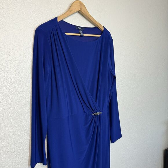 Chaps Dress Women 14 Blue Draping Long Sleeve No Wrinkle Elegant Party Wedding - Picture 3 of 9